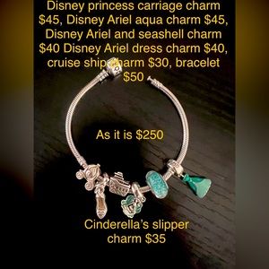 Pandora Ariel/princess themed bracelet and charms(5) with cruise charm.